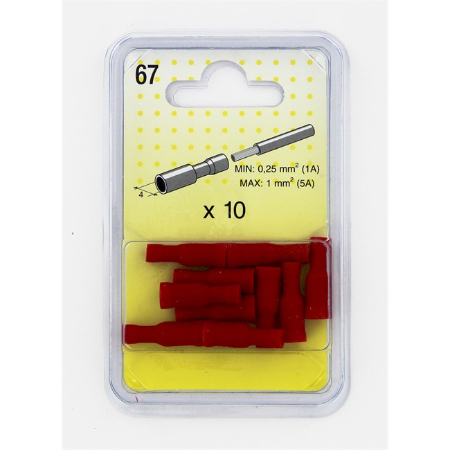 10 Cosses Cylindriques Isolées Rouges 4 Mm Femelle