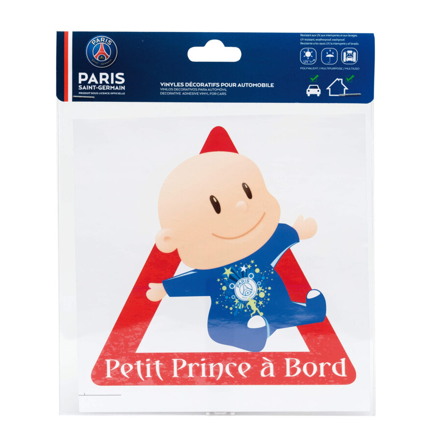 Autocollant bébé à bord aux couleurs du club du PSG : petit prince a bord.