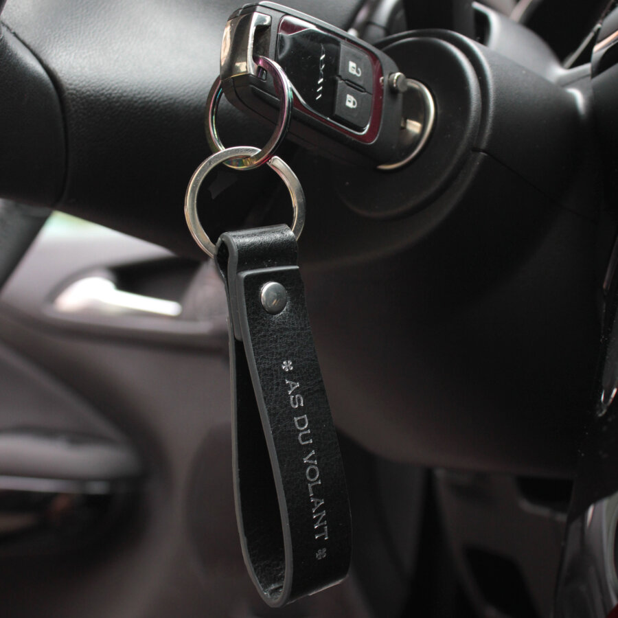 Porte-clés dragonne noir argenté As du Volant