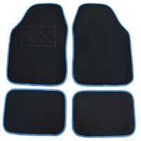 4 tapis universel en moquette noir et bleu