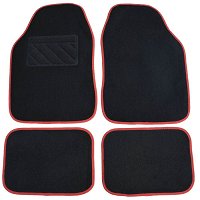 4 tapis universel en moquette noir et rouge