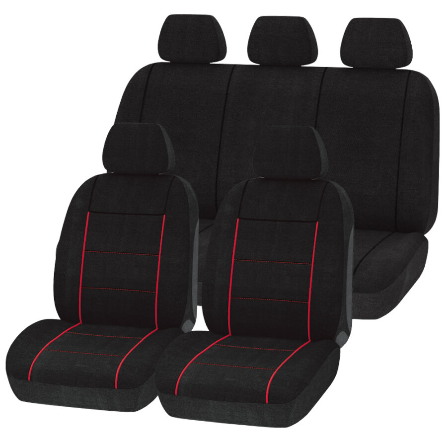 Jeu complet de housses universelles voliture 1ER PRIX noir et rouge