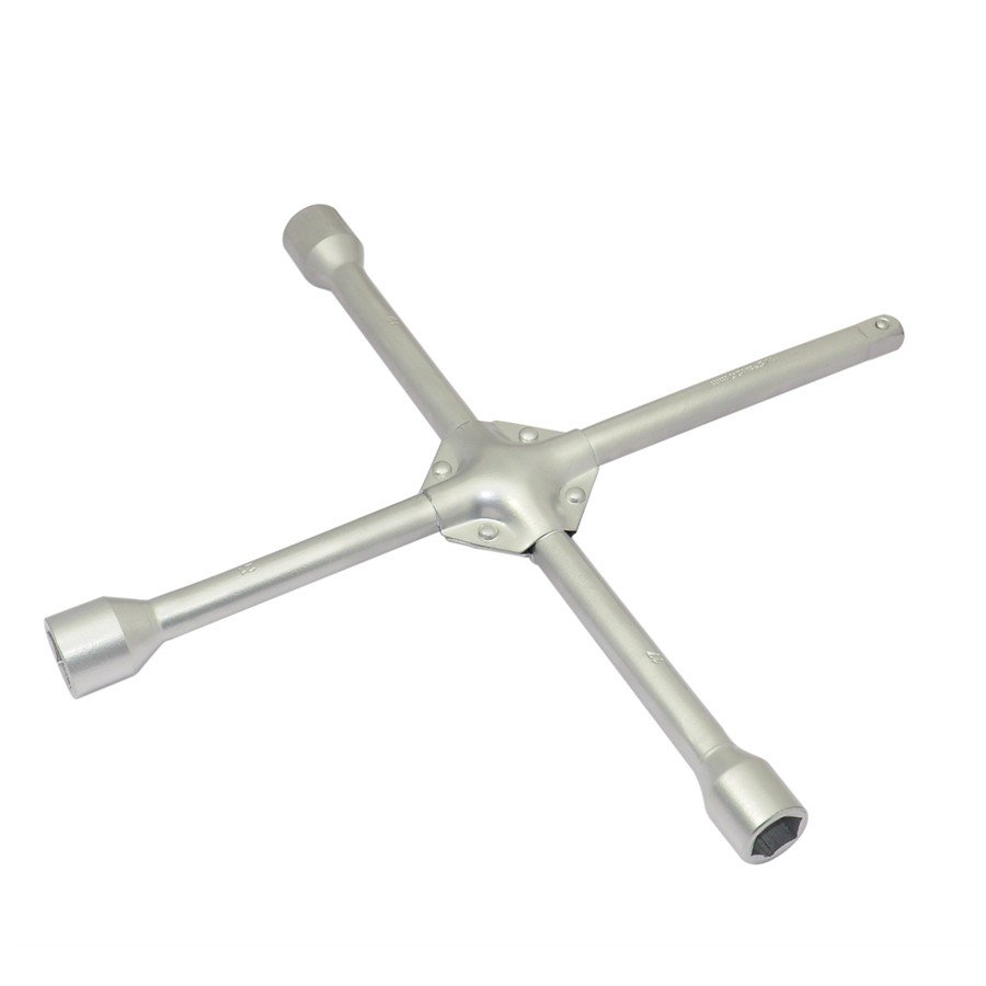 Clé en croix renforcée chromée 6 pans NORAUTO 17, 19 et 21 mm carré 1/2"