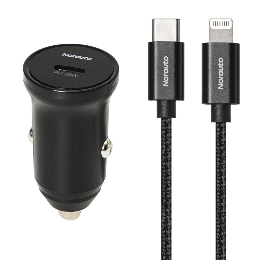 Chargeur de voiture USB C 20W+ câble Type C /Lightning L80 CM NORAUTO