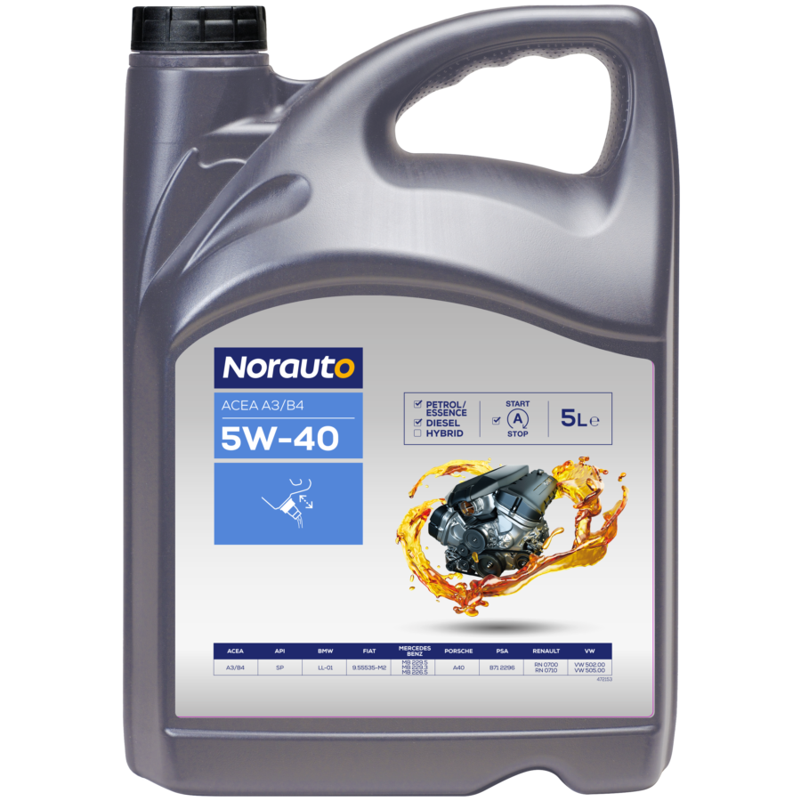 Huile moteur NORAUTO 5W40 A3/B4 essence et diesel 5L