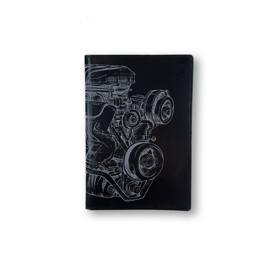 Etui carte grise 3 volets motif Moteur