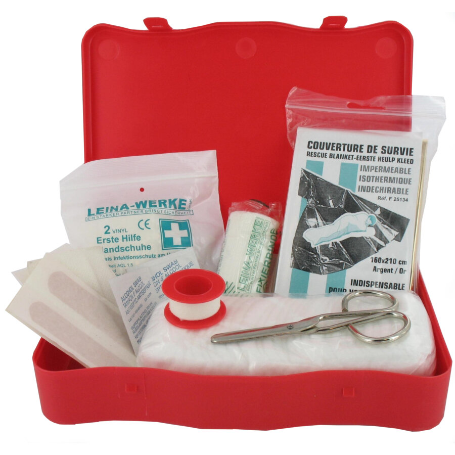 Boîte de premier secours 10 éléments (18 articles unitaires)  25 cm DIN 13167
