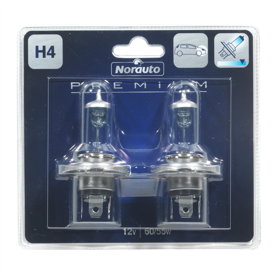 2 Ampoules NORAUTO PREMIUM H4 lumière bleutée 60/55 W 12 V Norauto.fr