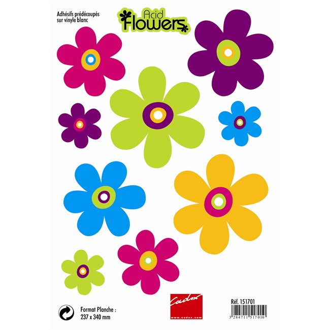 9 Stickers Autocollants Cadox Acid Flowers