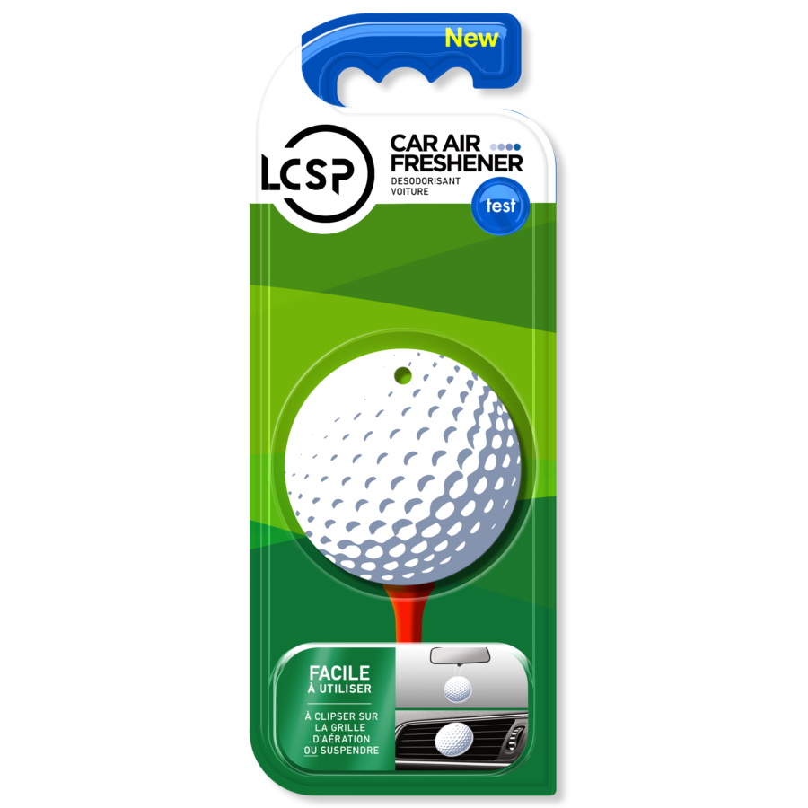 Désodorisants voiture LCSP Polymer balle de Golf à suspendre ou à clipser sur votre ventilation.