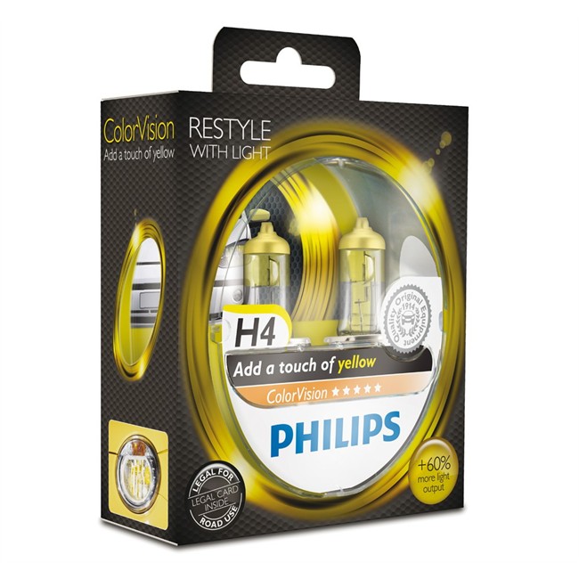 2 Ampoules PHILIPS H4 ColorVision Jaune 60/55 W 12 V Norauto.fr