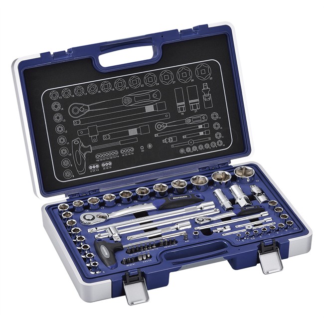 Coffret Clé À Cliquet Carré 1/4 + Douilles 6 Pans 5-32 Mm Et Embouts Norauto 60 Pièces
