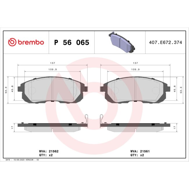 4 Plaquettes De Frein Brembo P56065