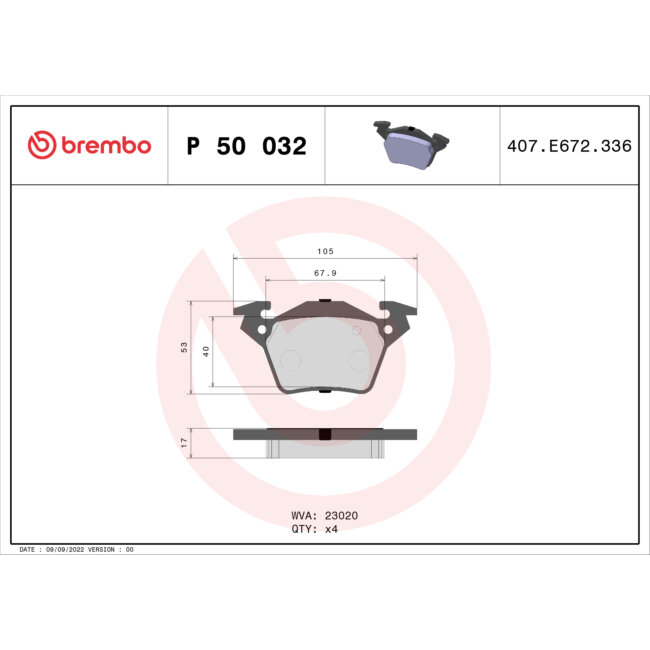 4 Plaquettes De Frein Brembo P50032