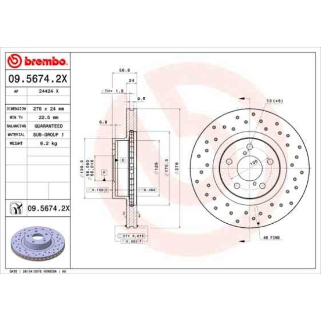2 Disques De Frein Brembo Xtra Vernis Uv 09.5674.2x