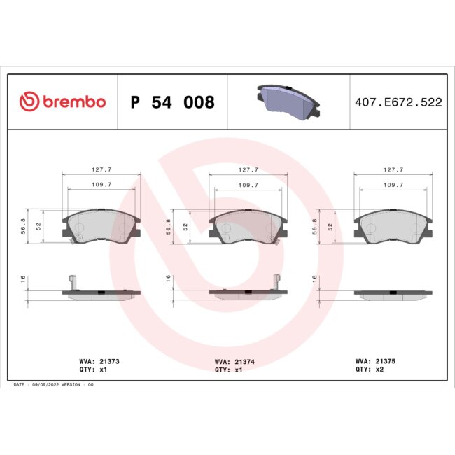 4 Plaquettes De Frein Brembo P54008
