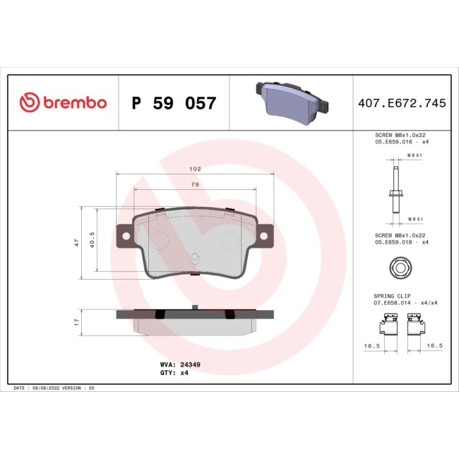 4 Plaquettes De Frein Brembo P59057
