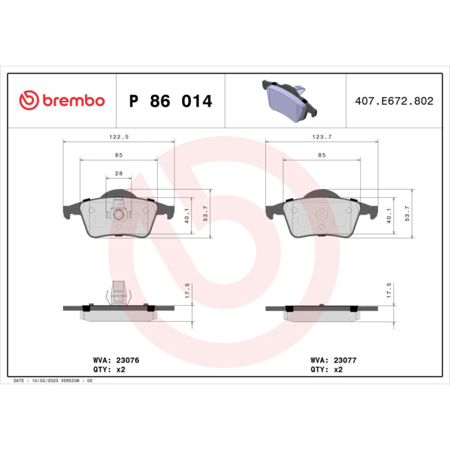 4 Plaquettes De Frein Brembo P86014