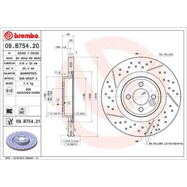 2 Disques De Frein Brembo Xtra Vernis Uv 09.b754.21