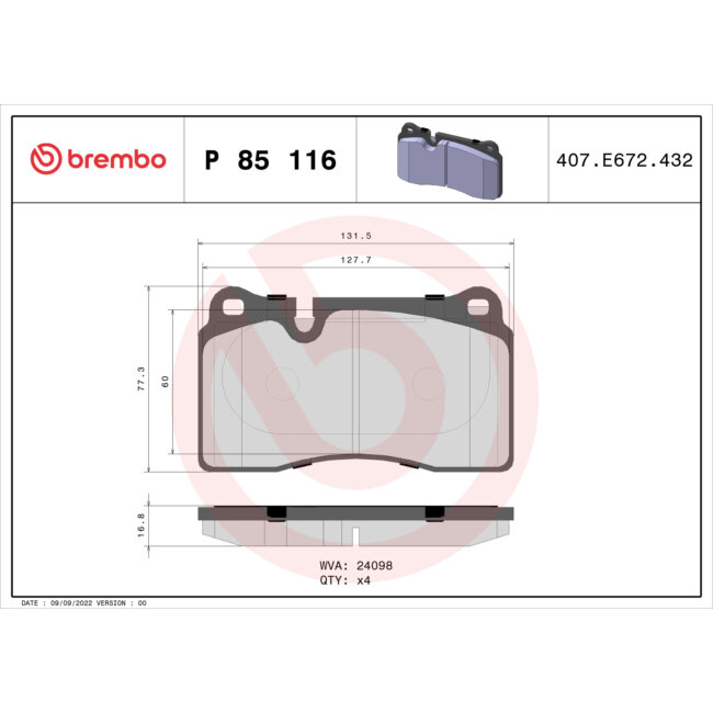 4 Plaquettes De Frein Brembo P85116
