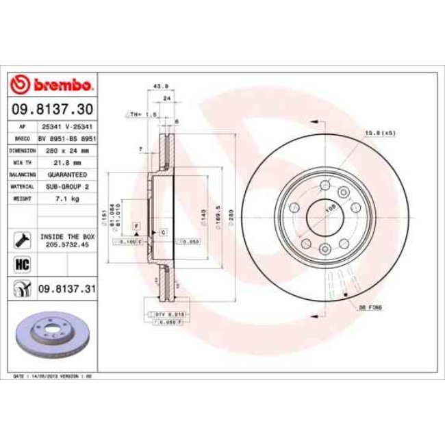 2 Disques De Frein Brembo Vernis Uv 09.8137.31