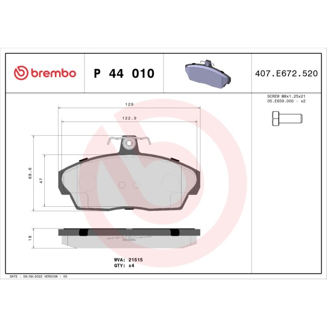4 Plaquettes De Frein Brembo P44010