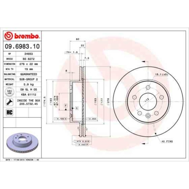 2 Disques De Frein Brembo 09.6983.10