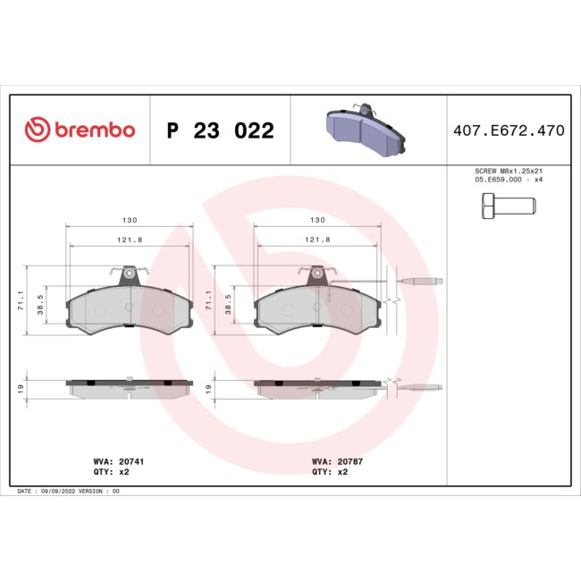 4 Plaquettes De Frein Brembo P23022