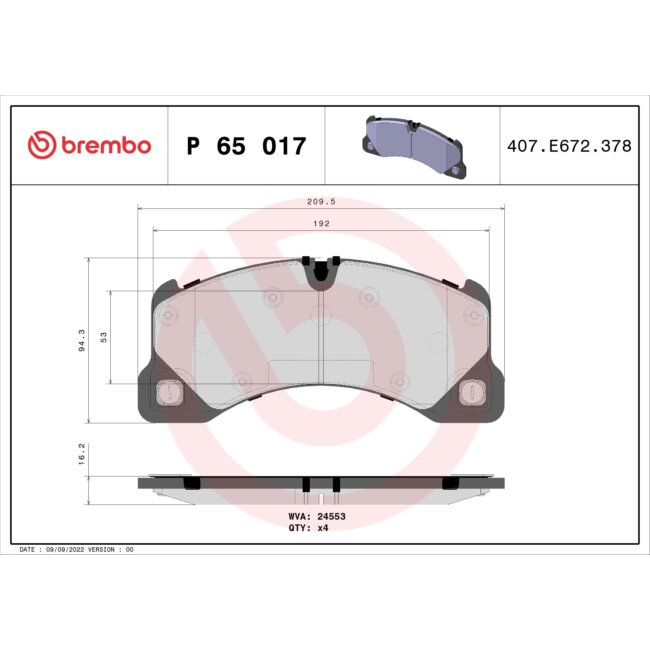 4 Plaquettes De Frein Brembo P65017