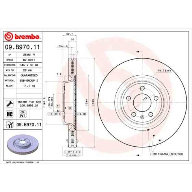 1 Disque De Frein Brembo Vernis Uv 09.b970.11