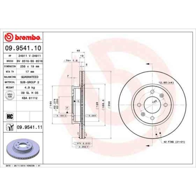 2 Disques De Frein Brembo Vernis Uv 09.9541.11