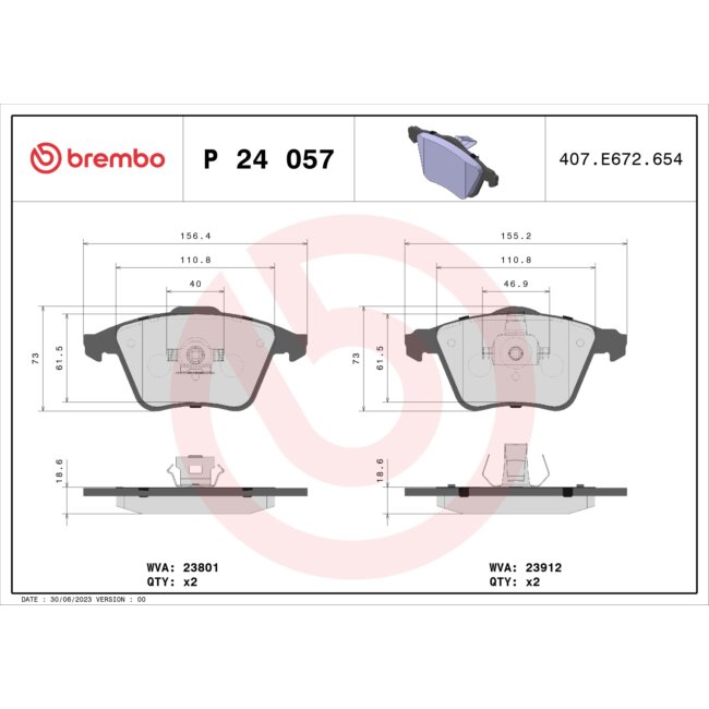 4 Plaquettes De Frein Brembo P24057