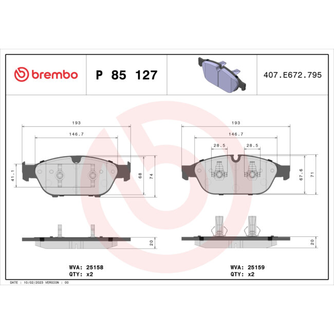 4 Plaquettes De Frein Brembo P85127
