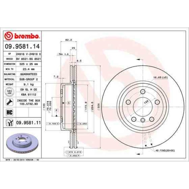 1 Disque De Frein Brembo Vernis Uv 09.9581.11