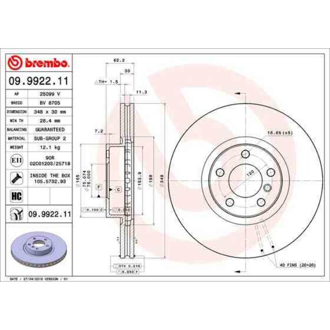 1 Disque De Frein Brembo Vernis Uv 09.9922.11