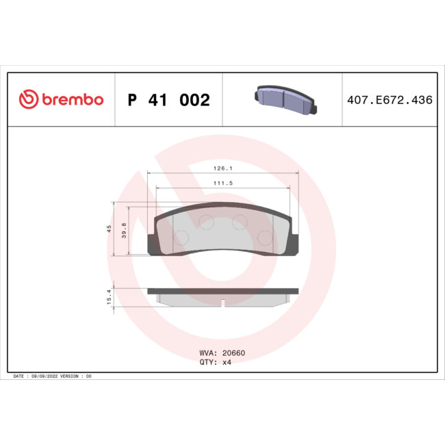 4 Plaquettes De Frein Brembo P41002