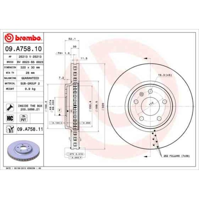 1 Disque De Frein Brembo Vernis Uv 09.a758.11