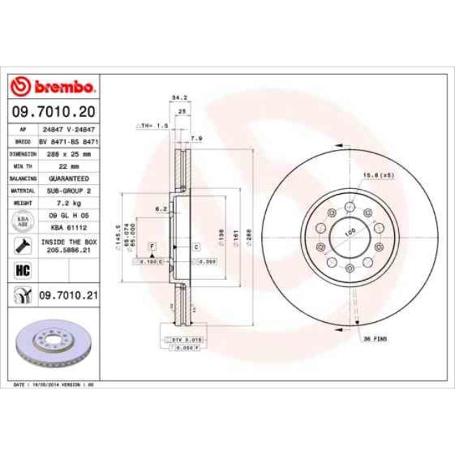 2 Disques De Frein Brembo Vernis Uv 09.7010.21