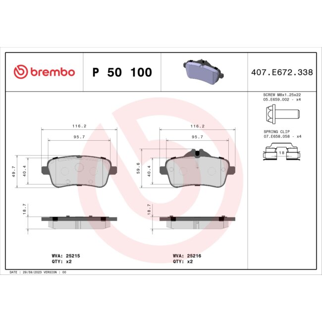 4 Plaquettes De Frein Brembo P50100