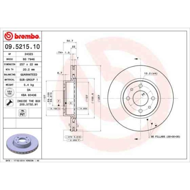 2 Disques De Frein Brembo 09.5215.10