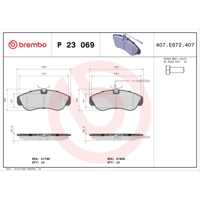 4 Plaquettes De Frein Brembo P23069