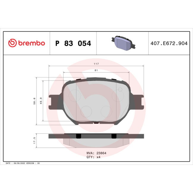 4 Plaquettes De Frein Brembo P83054