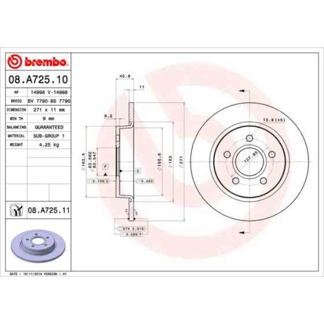 2 Disques De Frein Brembo 08.a725.10
