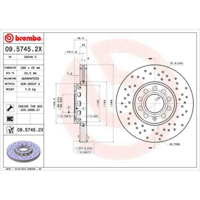 2 Disques De Frein Brembo Xtra Vernis Uv 09.5745.2x