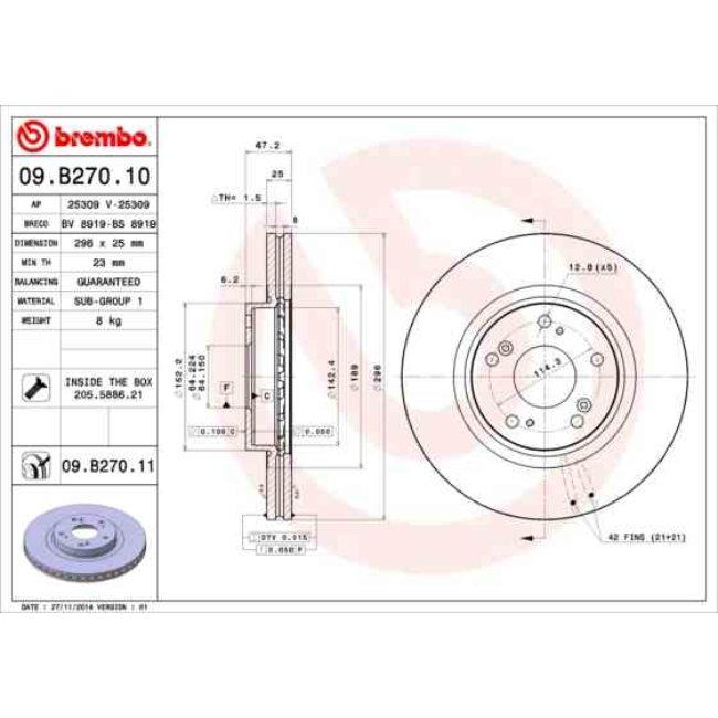2 Disques De Frein Brembo Vernis Uv 09.b270.11