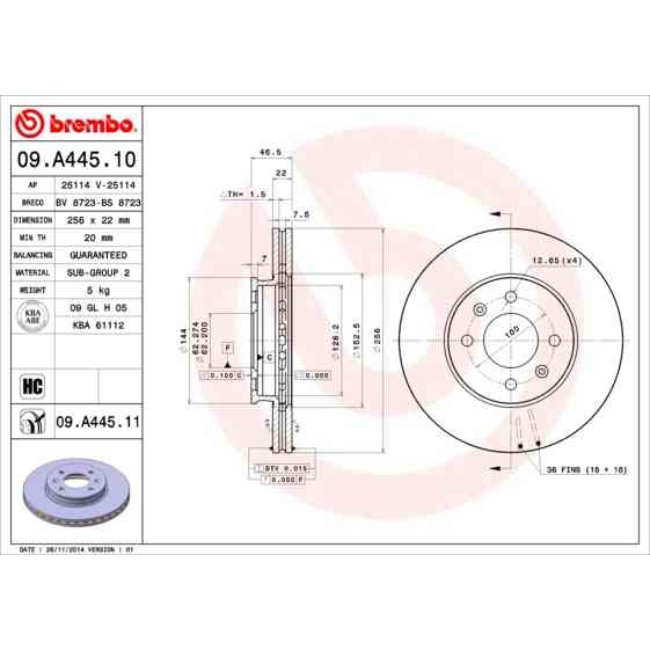 2 Disques De Frein Brembo Vernis Uv 09.a445.11