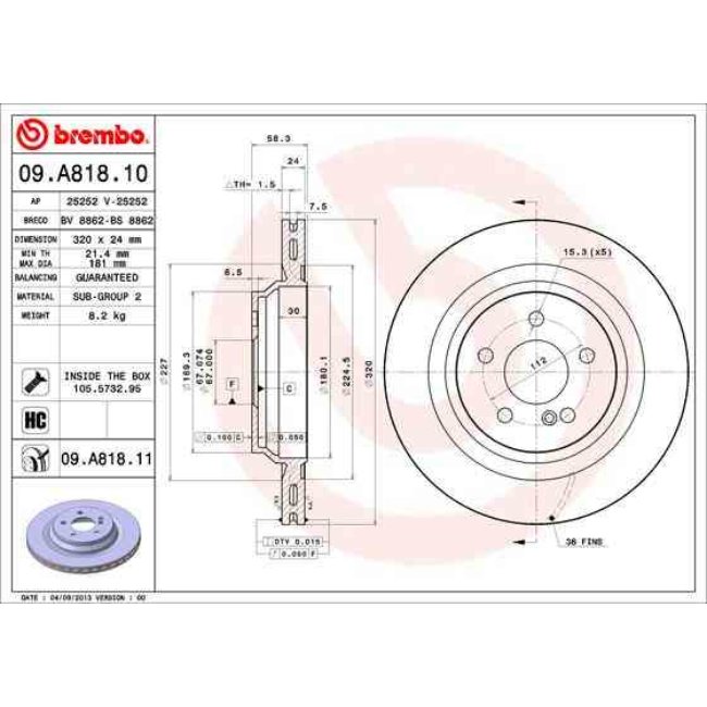2 Disques De Frein Brembo Vernis Uv 09.a818.11