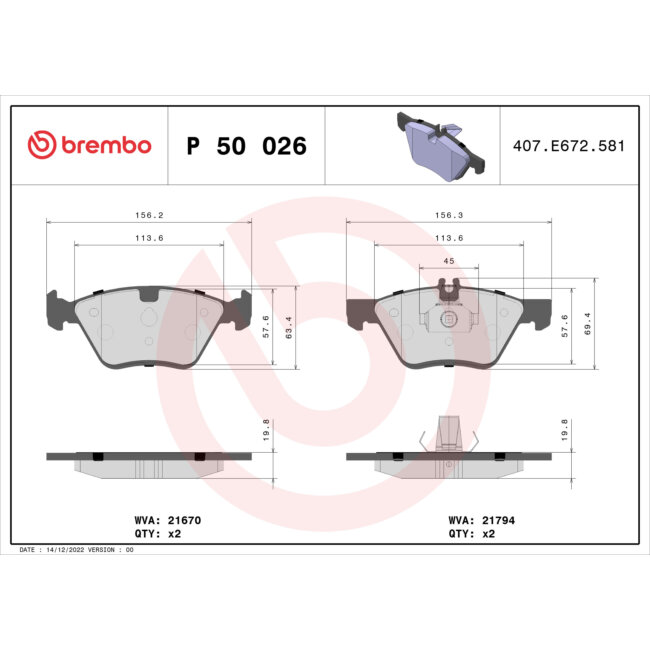 4 Plaquettes De FreinBrembo P50026