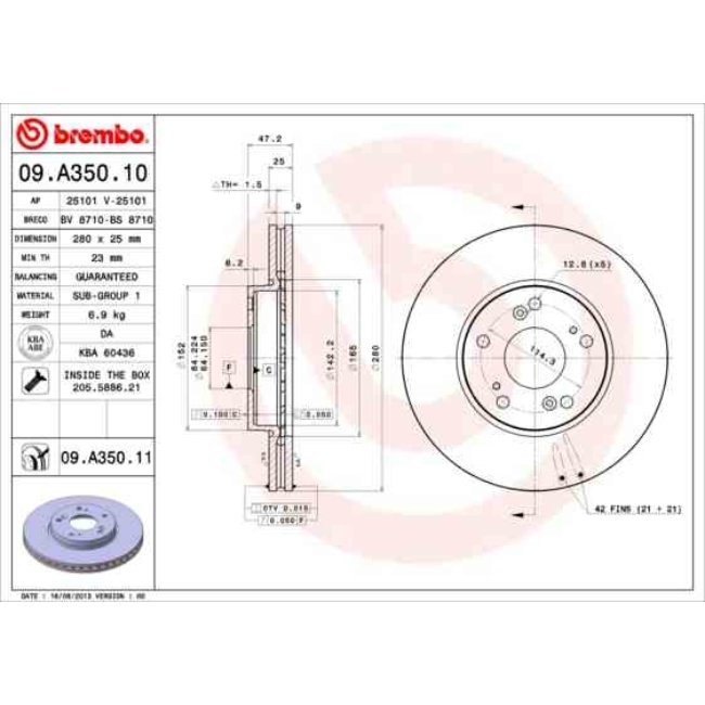 2 Disques De Frein Brembo Vernis Uv 09.a350.11