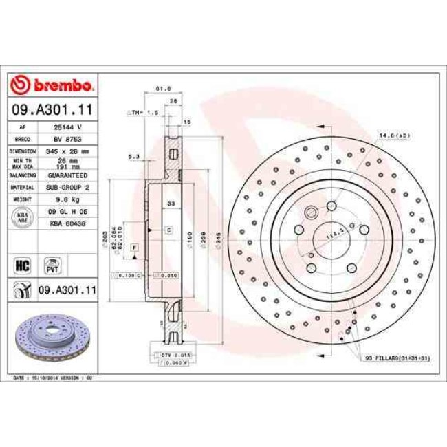 1 Disque De Frein Brembo Xtra Vernis Uv 09.a301.11